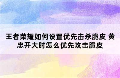 王者荣耀如何设置优先击杀脆皮 黄忠开大时怎么优先攻击脆皮